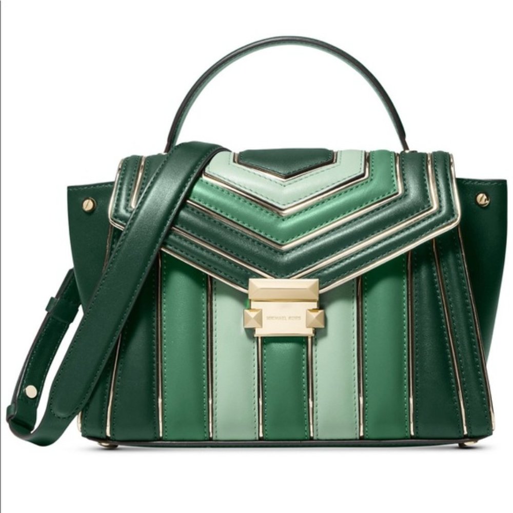 Michael Kors Whitney Quilted Green/Gold Tricolor Satchel - Leather Strap/Handle